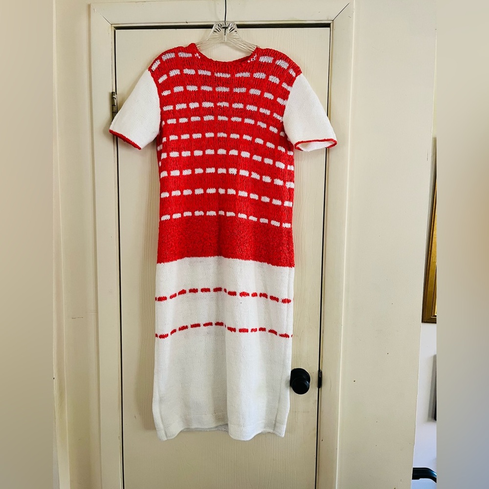 Vintage 60s ribbon knit woven sweater pencil dress S